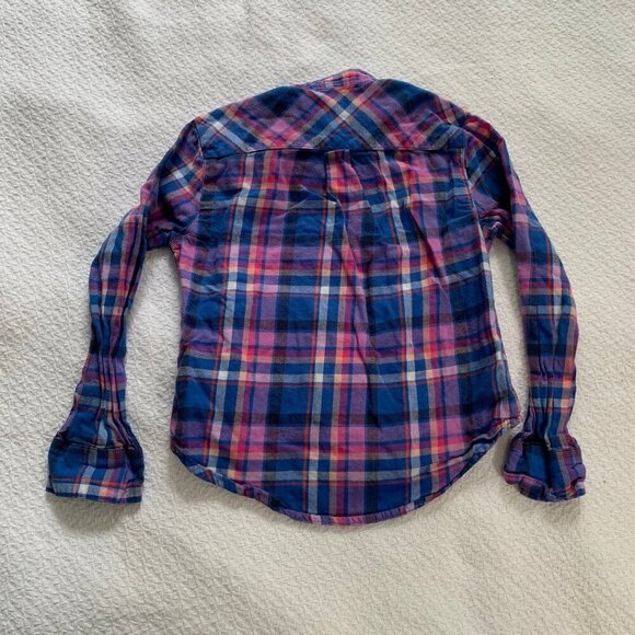 5/$25 Cat & Jack blue pink long sleeve collared button front plaid shirt - Picture 6 of 6